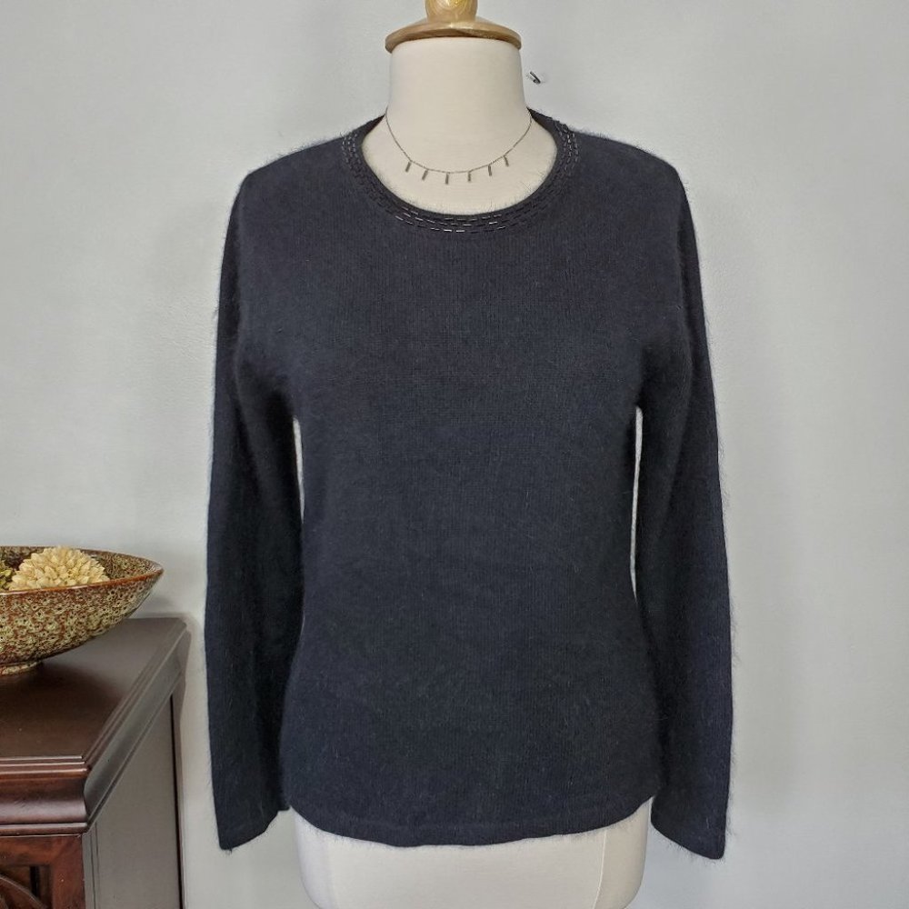 Bridgetown Collection Black Beaded Neckline Angora Wool Blend Sweater Size M